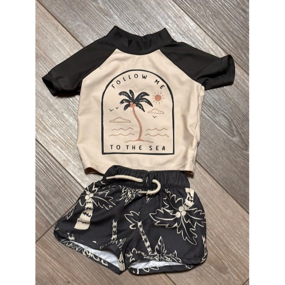 Carters 3m Baby Boy Rash Guard Swim Shirt And Shorts Set‎ Palm Tree
